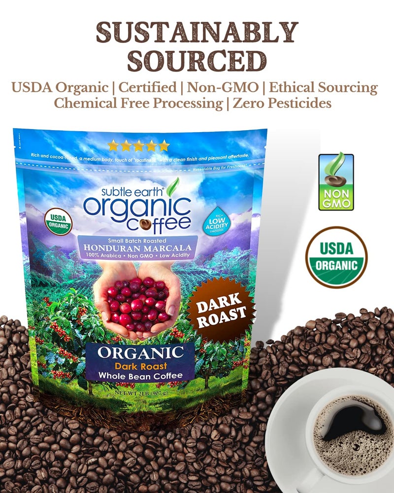 Cafe Don Pablo 2LB Subtle Earth Organic Coffee - Dark Roast - Whole Bean Coffee - 100% Arabica Beans - Low Acidity and Non-GMO - 2lb bag - Image 3